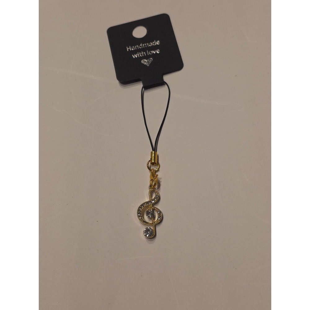 Treble Clef Gold Plated Rhinestone Music Note Phone Charm Handmade